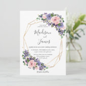 Lavendel Blush Bloemen Bruiloft Geometrisch Goud L Kaart (Staand voorkant)