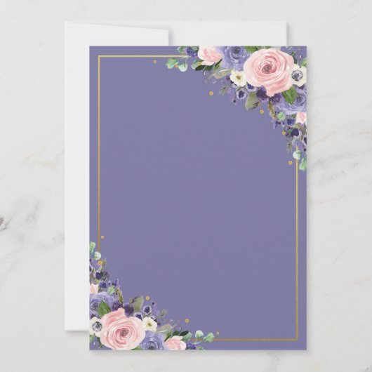 Lavendel Blush Bloemen Bruiloft Geometrisch Goud L Kaart (Achterkant)