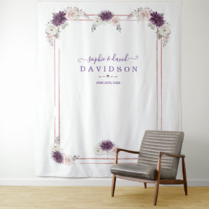 Lavendel Blush Bloemen Bruiloft Goud Foto Booth Wandkleed