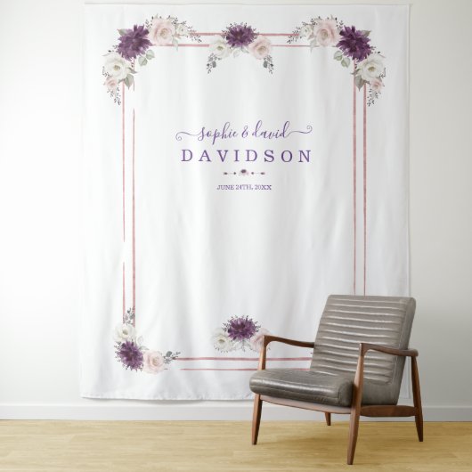 Lavendel Blush Bloemen Bruiloft Goud Foto Booth Wandkleed (In situ)