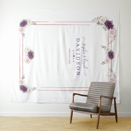 Lavendel Blush Bloemen Bruiloft Goud Fotohokje Wandkleed (In Situ (horizontaal))