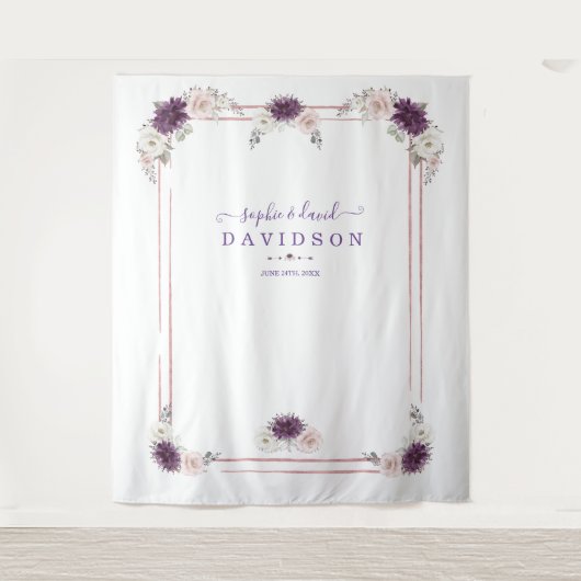 Lavendel Blush Bloemen Bruiloft Goud Fotohokje Wandkleed (Voorkant)
