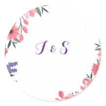 Lavendel & Blush Bloemen Bruiloft Initial Sticker