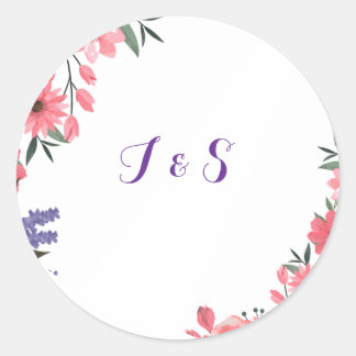 Lavendel & Blush Bloemen Bruiloft Initial Sticker