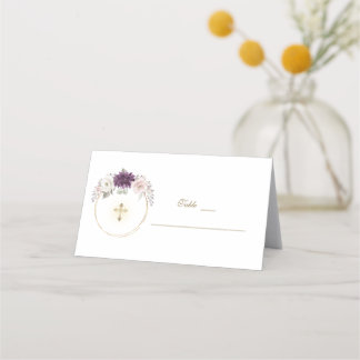 Lavendel Blush Bloemen Gouden Doop Tafelnummer   Plaatskaartje