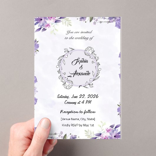 Lavendel & Blush Bloemen Huwelijksuitnodiging Acryl Uitnodigingen (Insitu (Draagbaar))