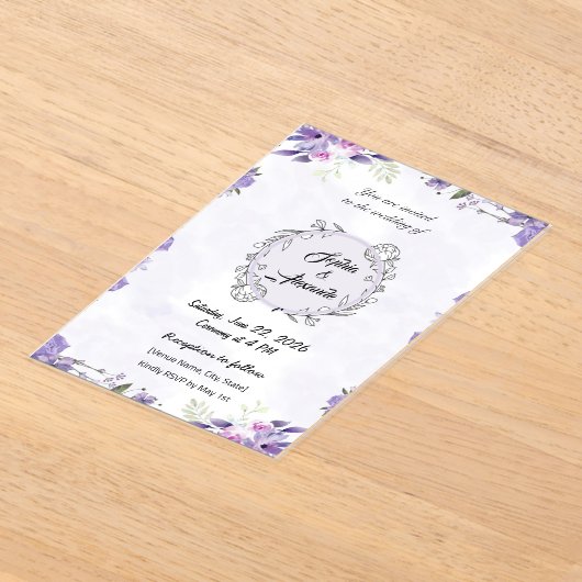 Lavendel & Blush Bloemen Huwelijksuitnodiging Acryl Uitnodigingen (Laagn)