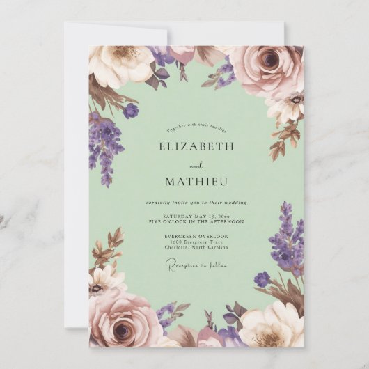 Lavendel Blush Bloemige Romantische Bruiloft Kaart (Voorkant)