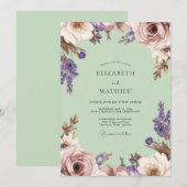 Lavendel Blush Bloemige Romantische Bruiloft Kaart (Voorkant / Achterkant)