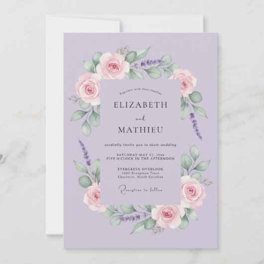 Lavendel Blush Botanische Bloem Bruiloft Kaart (Voorkant)