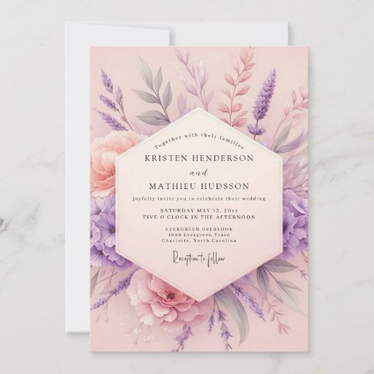 Lavendel Blush Botanische Romatische Bruiloft Kaart (Voorkant)
