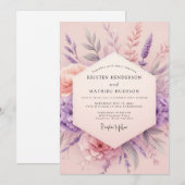 Lavendel Blush Botanische Romatische Bruiloft Kaart (Voorkant / Achterkant)