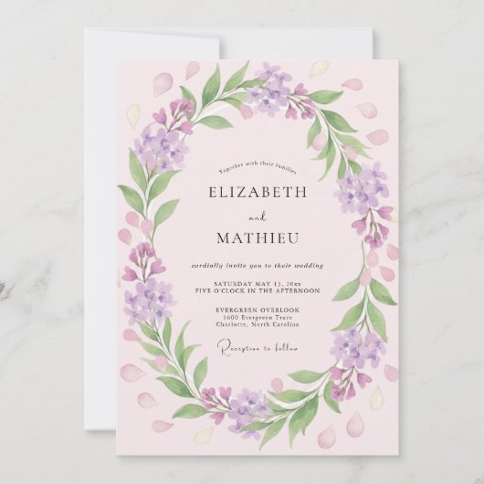 Lavendel Blush Loofwerk Eucalyptus Bruiloft Kaart (Voorkant)