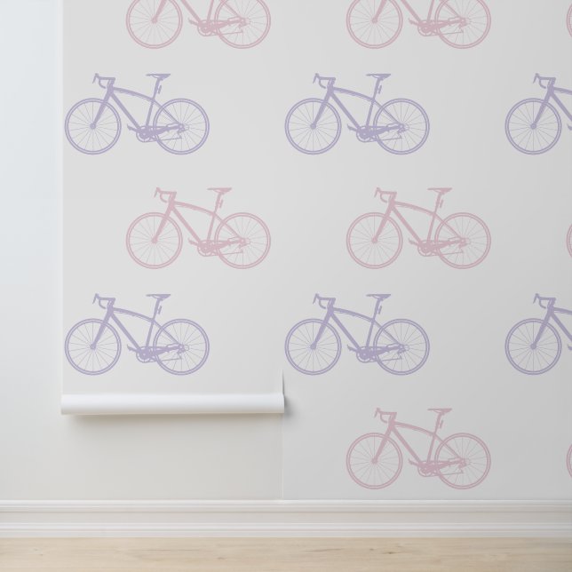 Lavendel Blush Roze & Wit Schattige  Bicycle Behang (Applicatie)