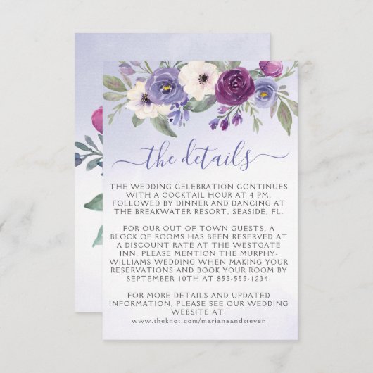 Lavendel Blush Waterverf Bloemen Bruiloft Informatiekaartje (Voorkant / Achterkant)