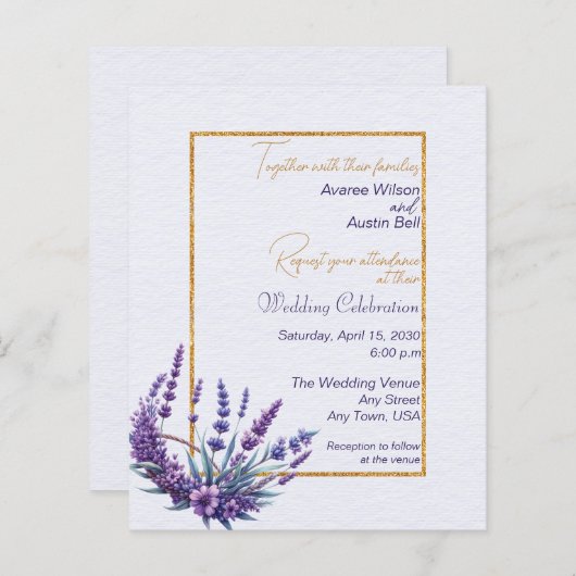Lavendel boeket BUDGET bruiloft uitnodiging (Voorkant / Achterkant)