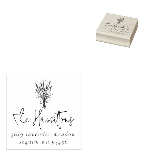 Lavendel Boeket Script Familienaam Retouradres Rubberstempel (Gestempeld)