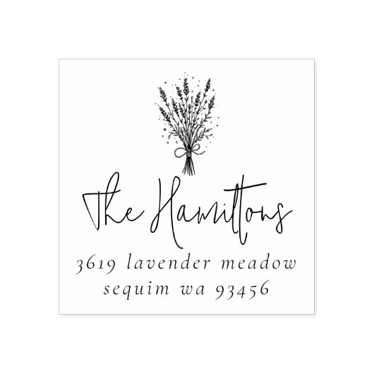 Lavendel Boeket Script Familienaam Retouradres Rubberstempel (Afrduk)
