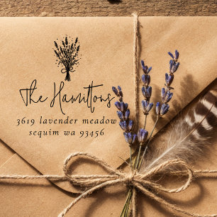Lavendel Boeket Script Familienaam Retouradres Rubberstempel