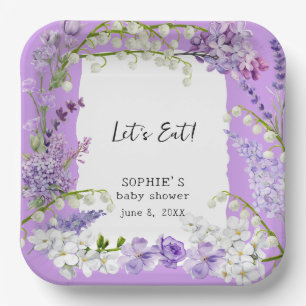 Lavendel Boho Waterverf Bloemen Baby shower Papieren Bordje