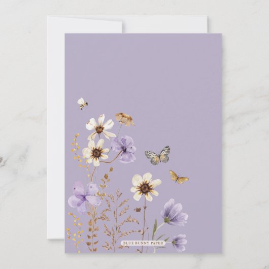 Lavendel Boho Wildflower Butterfly Baby in Bloei Bedankkaart (Achterkant)