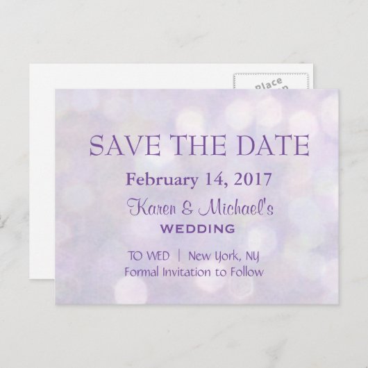 Lavendel Bokeh | De datum opslaan Aankondigingskaart (Voorkant / Achterkant)