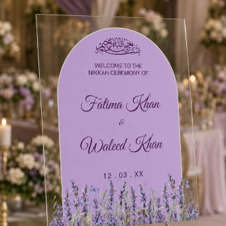 Lavendel Boog Bloemrijke Moslim Nikkah Welkomstbor Acryl Bord