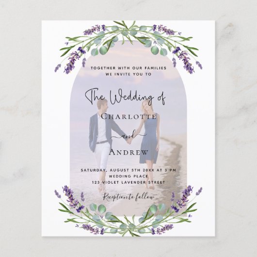 Lavendel boog foto bloemetjes QR RSVP budget bruil (Voorkant)