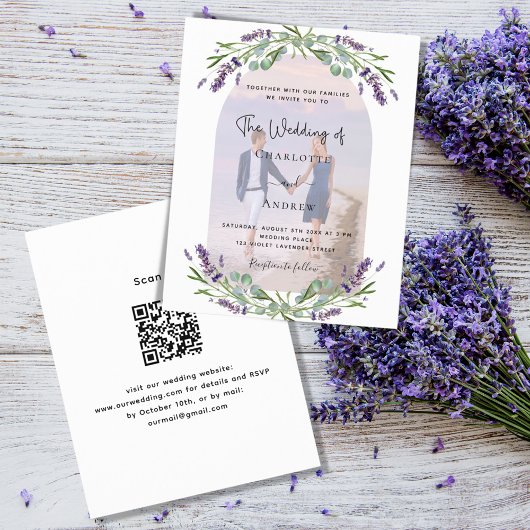 Lavendel boog foto bloemetjes QR RSVP budget bruil