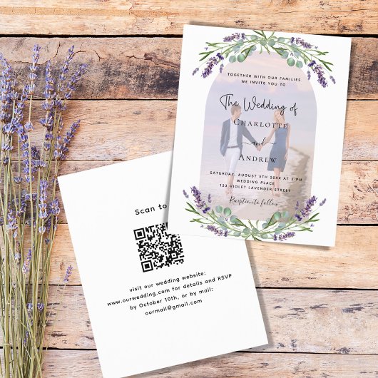 Lavendel boog foto bloemetjes QR RSVP budget bruil