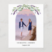 Lavendel boog foto budget bruiloft uitnodiging (Achterkant)