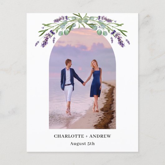 Lavendel boog foto budget bruiloft uitnodiging (Achterkant)
