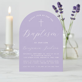Lavendel Boog Kruis & Schrift Modern Paars Doop Ui Kaart