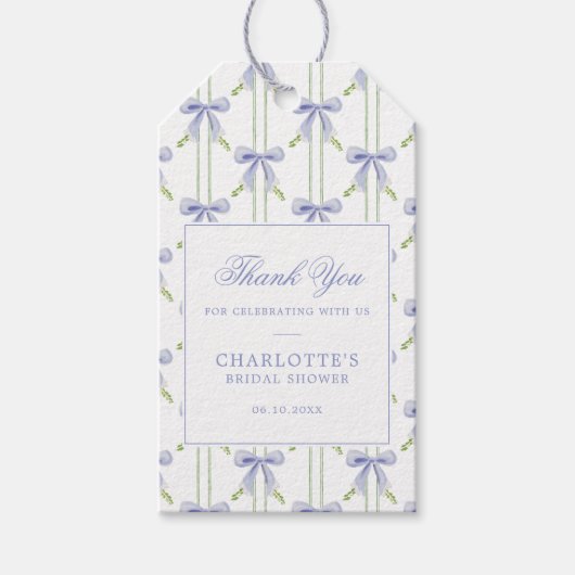 Lavendel Boog Strepen Preppy Bruidsfeestje Cadeaulabel (Voorkant)