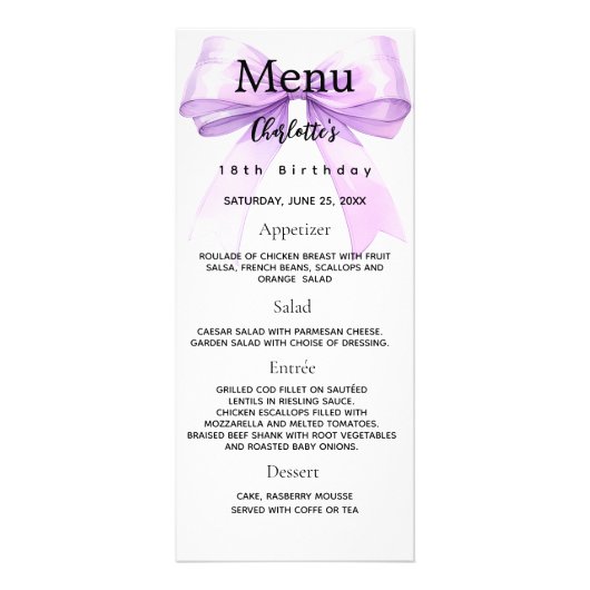 Lavendel boog verjaardagsmenu kaart (Voorkant)