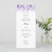 Lavendel Botanisch Monogram Bruiloft Menu (Staand voorkant)
