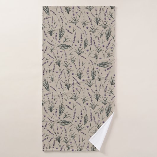 Lavendel botanisch patroon badhanddoek (Badhanddoek)