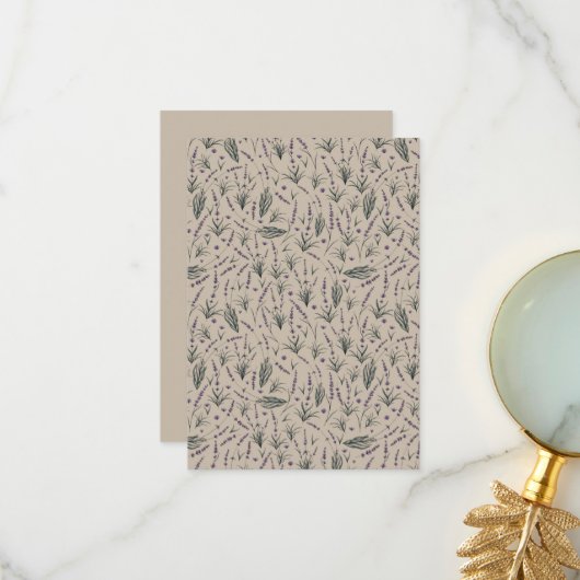 Lavendel botanisch patroon platte bedankkaart (Voorkant / Achterkant in situ)