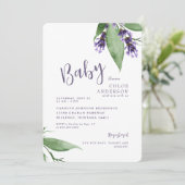 Lavendel Botanische Baby Meisje Douche Kaart (Staand voorkant)