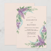 Lavendel Botanische Bloeiende Bruiloft Kaart (Voorkant / Achterkant)