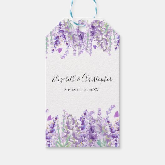 Lavendel Botanische Bloemen Paarse Groene Bruiloft Cadeaulabel (Voorkant)