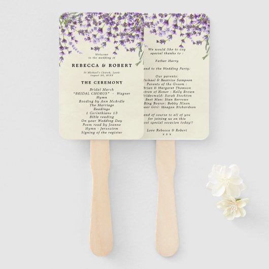 Lavendel botanische bruiloft programma fans handwaaier (Voorkant en achterkant)