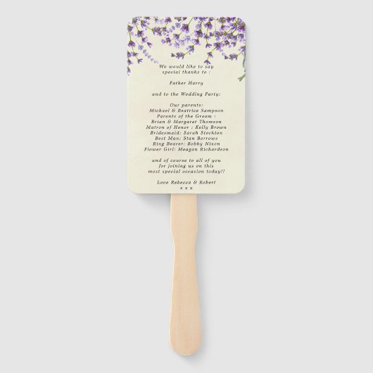 Lavendel botanische bruiloft programma fans handwaaier (Achterkant)