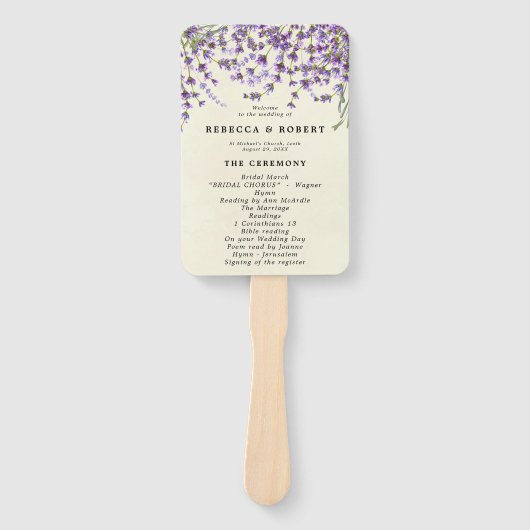 Lavendel botanische bruiloft programma fans handwaaier (Voorkant)