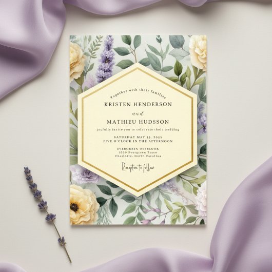 Lavendel Botanische Bruiloftsbloem Kaart