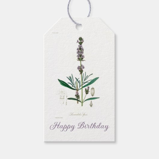  Lavendel Botanische Gelukkige Verjaardag Cadeaulabel (Voorkant)