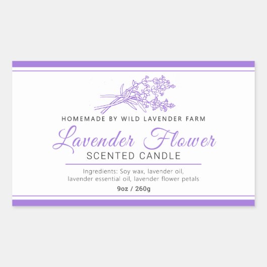 Lavendel botanische lijn art ingrediënten kaars rechthoekige sticker (Voorkant)