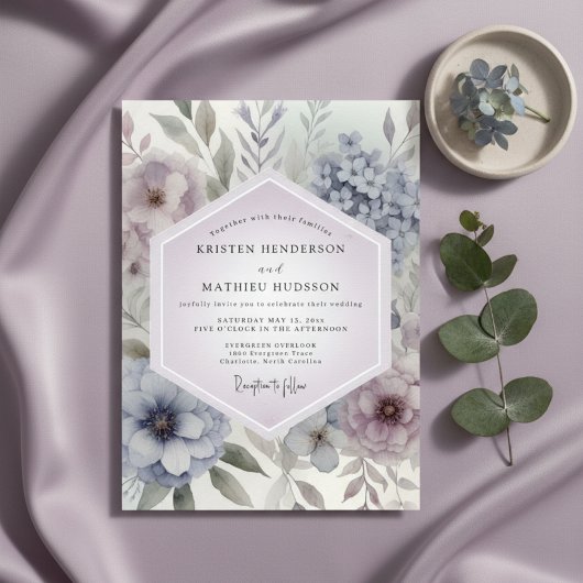 Lavendel Botanische Romantische Bruiloft Kaart