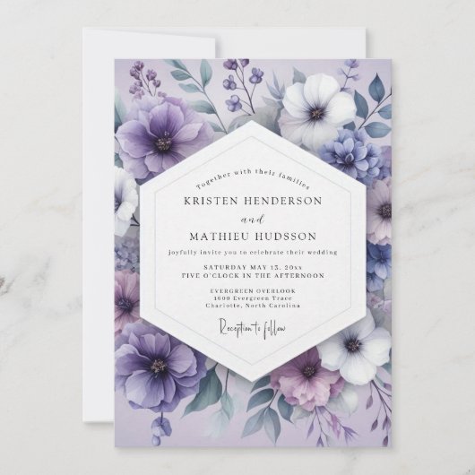 Lavendel Botanische Romantische Bruiloft Kaart (Voorkant)