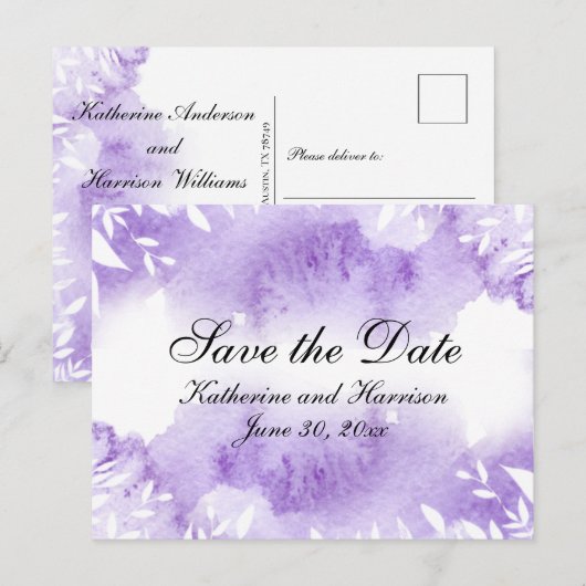 Lavendel Botanische RSVP Bruiloft Aankondigingskaart (Voorkant / Achterkant)